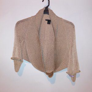 Bette Sung Womens Sweater Shawl Cardigan Small Tan Gold 3/4 Sleeve Preowned  *Bu